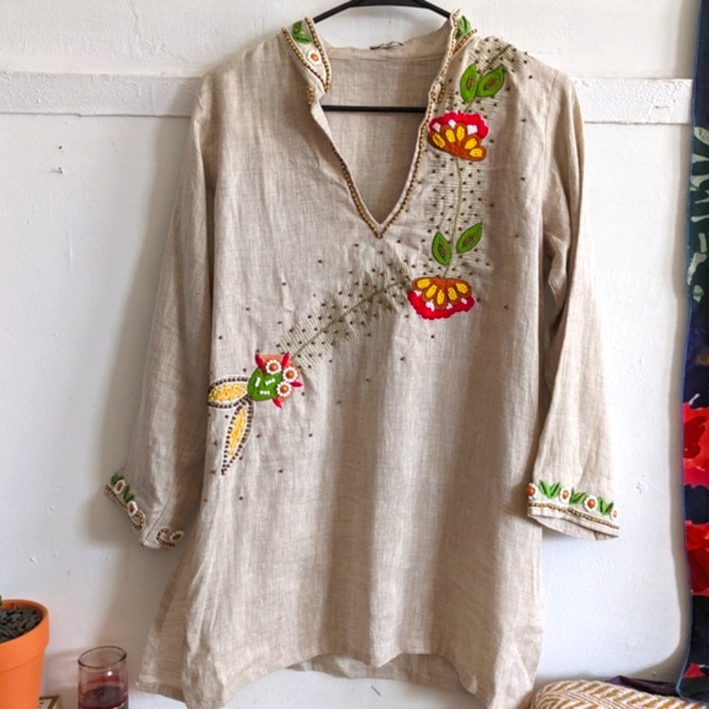 Barbara Gerwit Beaded Linen Tunic Shirt